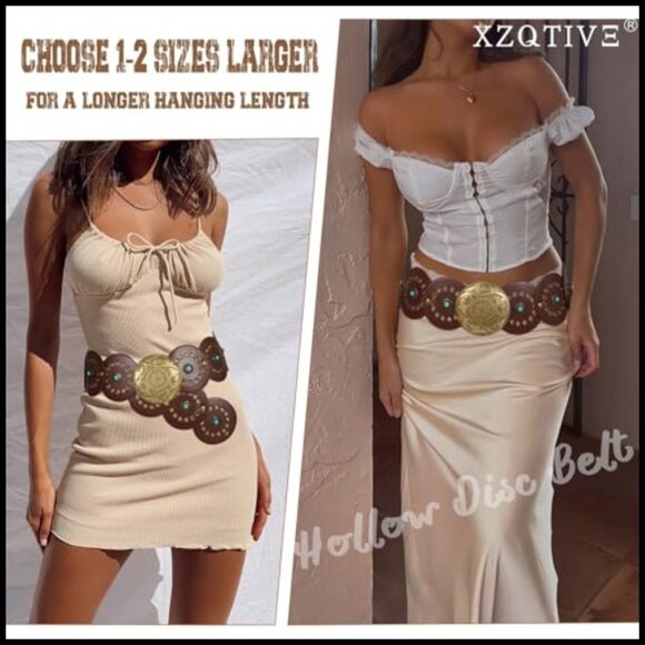 Western PU Leather Belt Wide Waist Boho Cowgirl Concho Buckle Adjustable main image 5